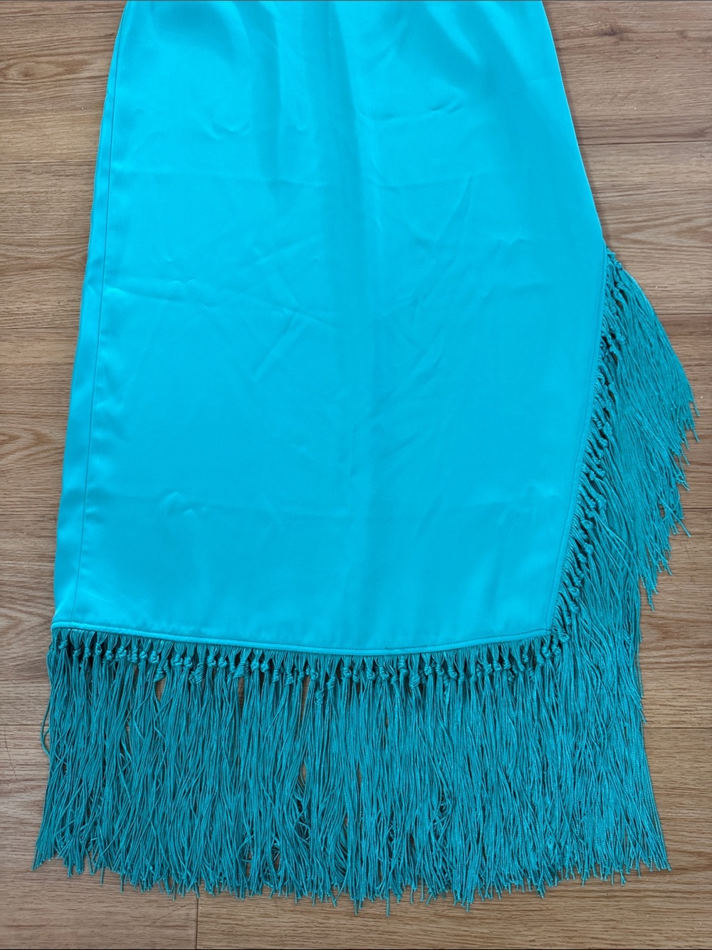 Rachel Zoe Turquoise Asymmetrical Fringe Midi Skirt with Side Slit Size Medium - Picture 5 of 8